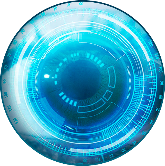 Ícone de um olho humano com linhas representando a capacidade excedente da máquina capturar informações visuais desde o espectro infra-vermelho até ultra-violeta.