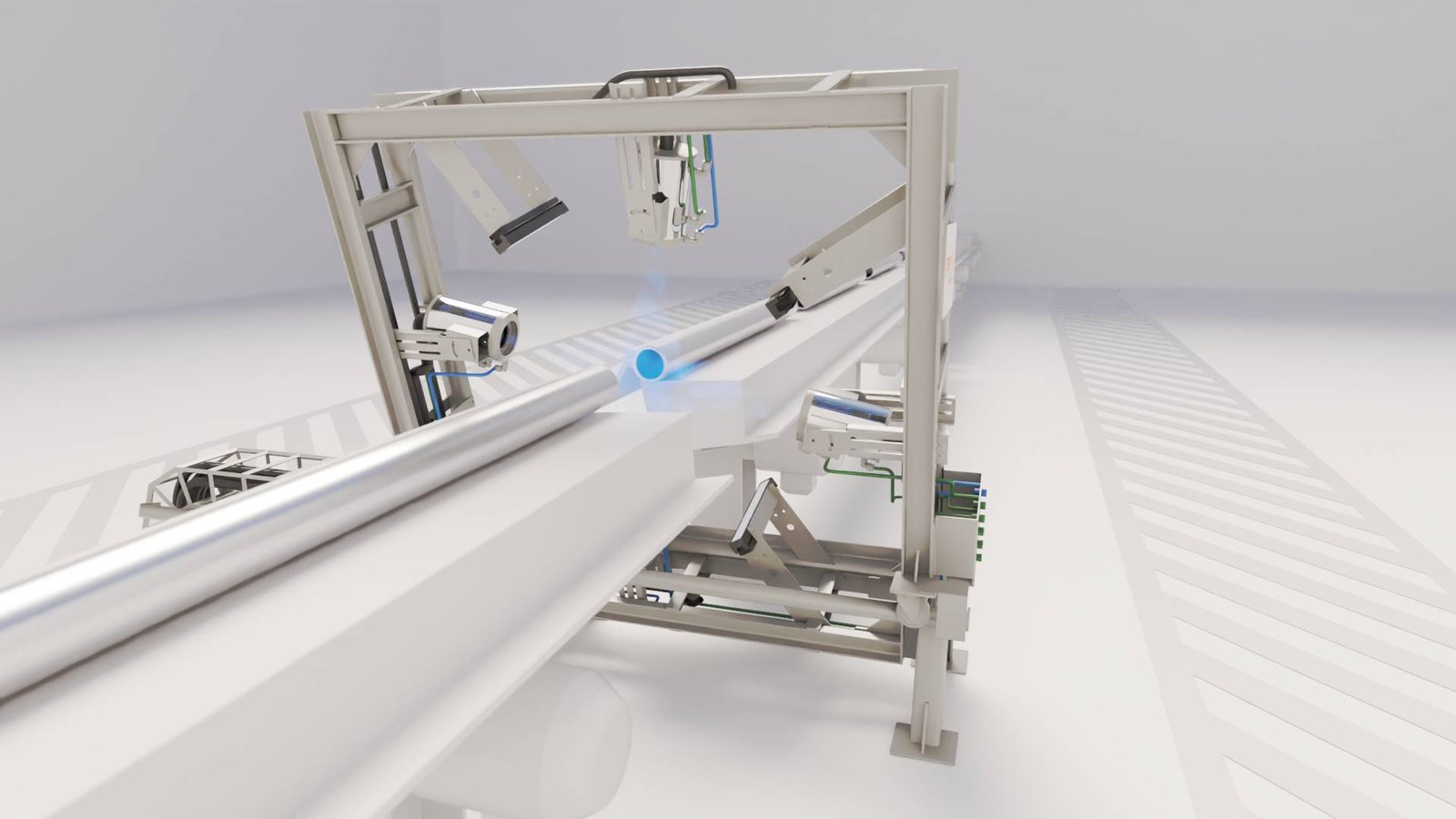 Tubos de aço sendo inspecionados pelo Vision King