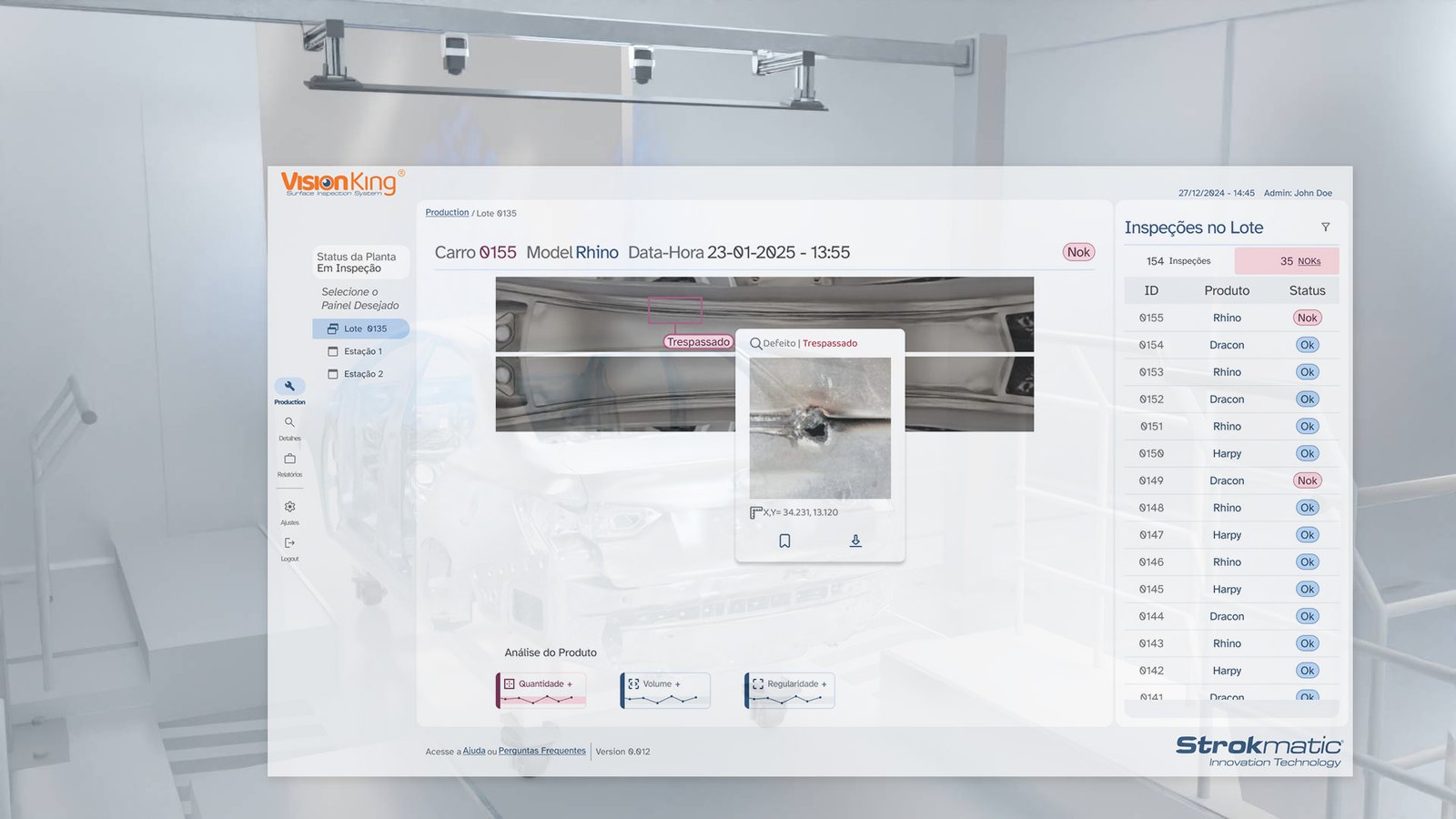 Vision King identificando corretamente defeitos de soldagem com bronze a laser em carroceria de veículo.