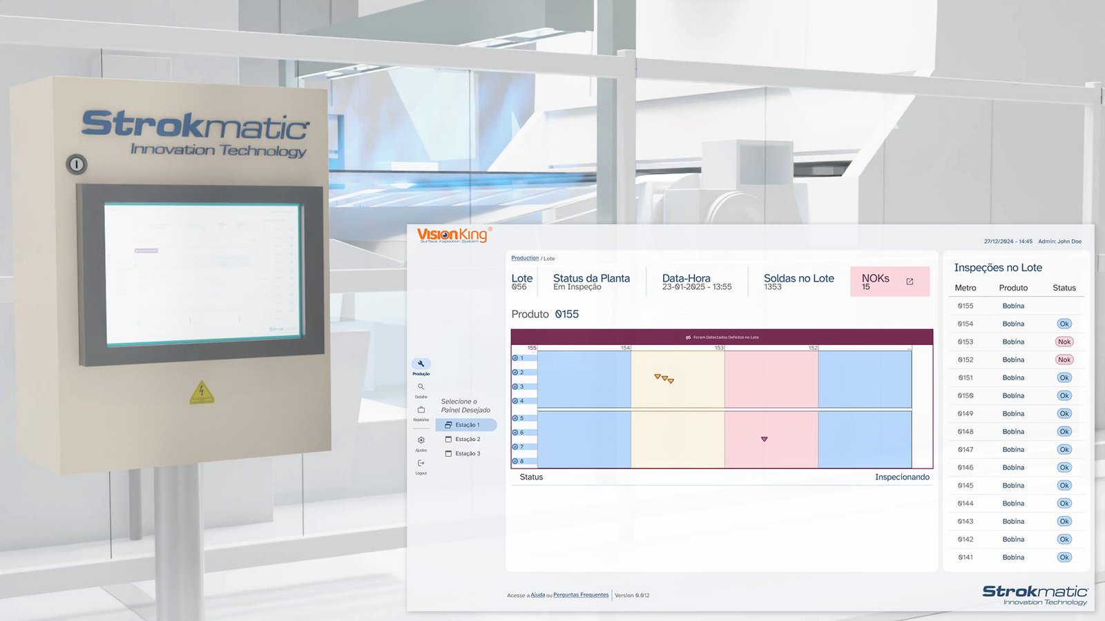 Tela de sistema do Vision King exibindo defeitos
