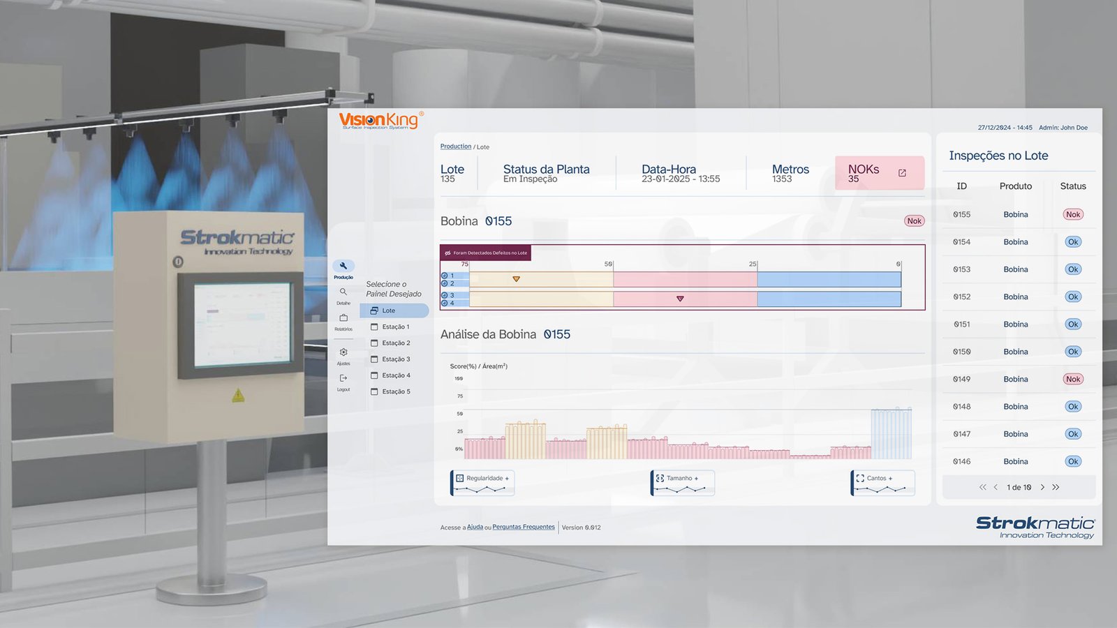 Vision King demonstrando defeitos na bobina de papel