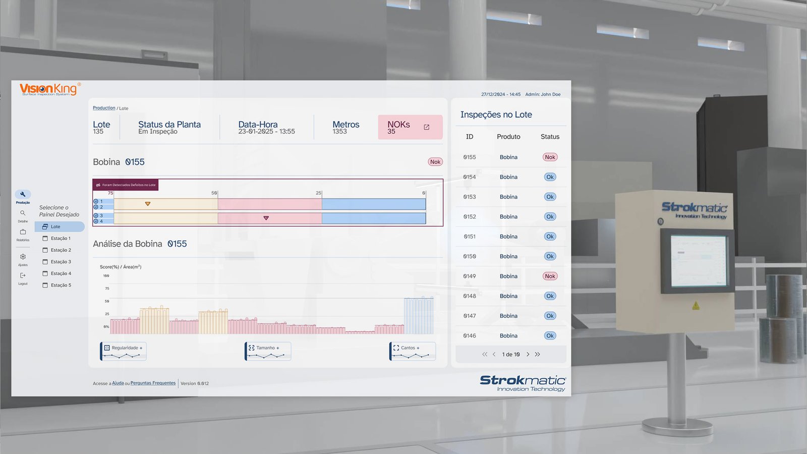Vision King detectando defeitos na superfície do plástico