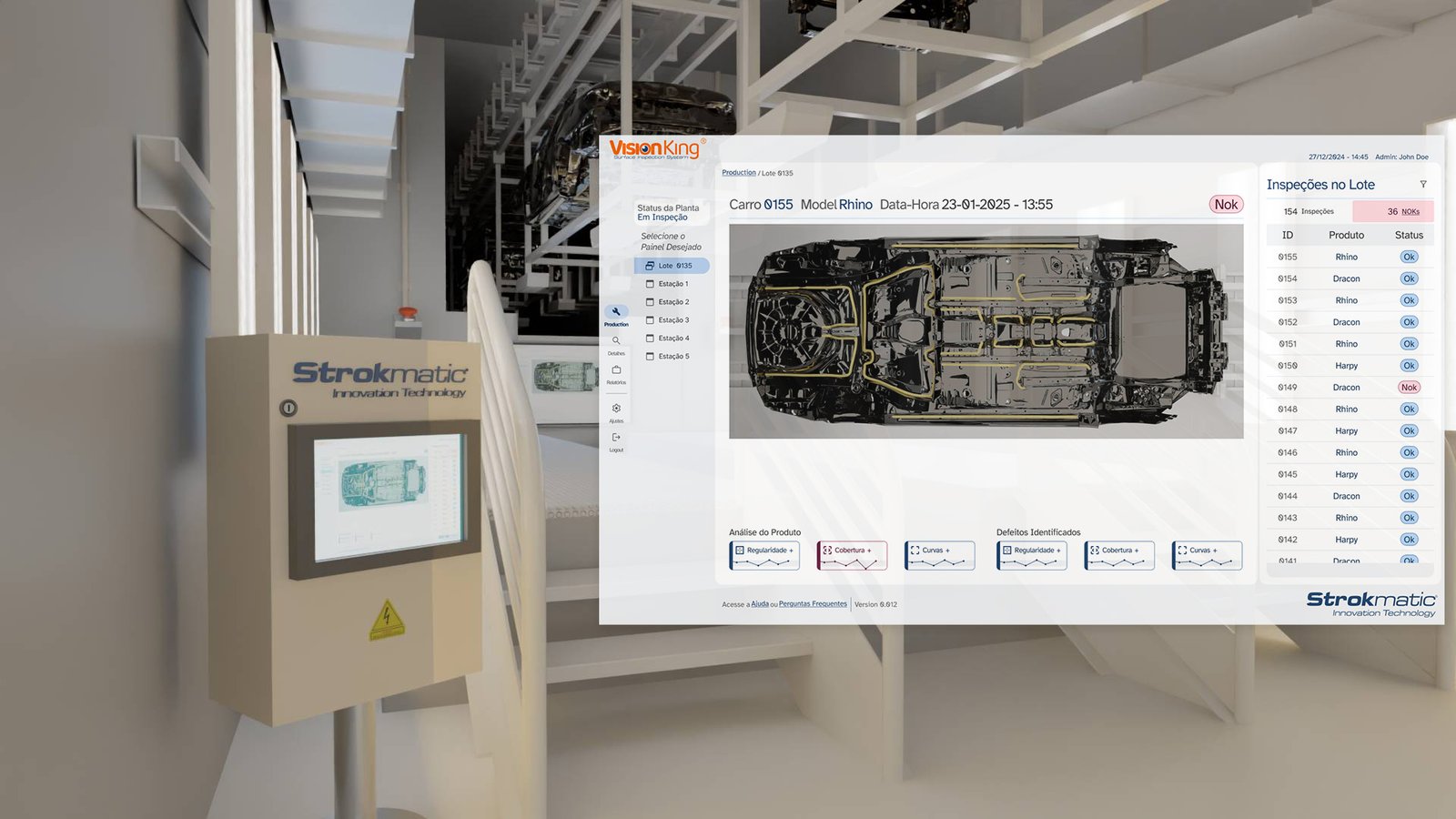 Vision King apontando falhas no adesivo atraves de tela do sistema