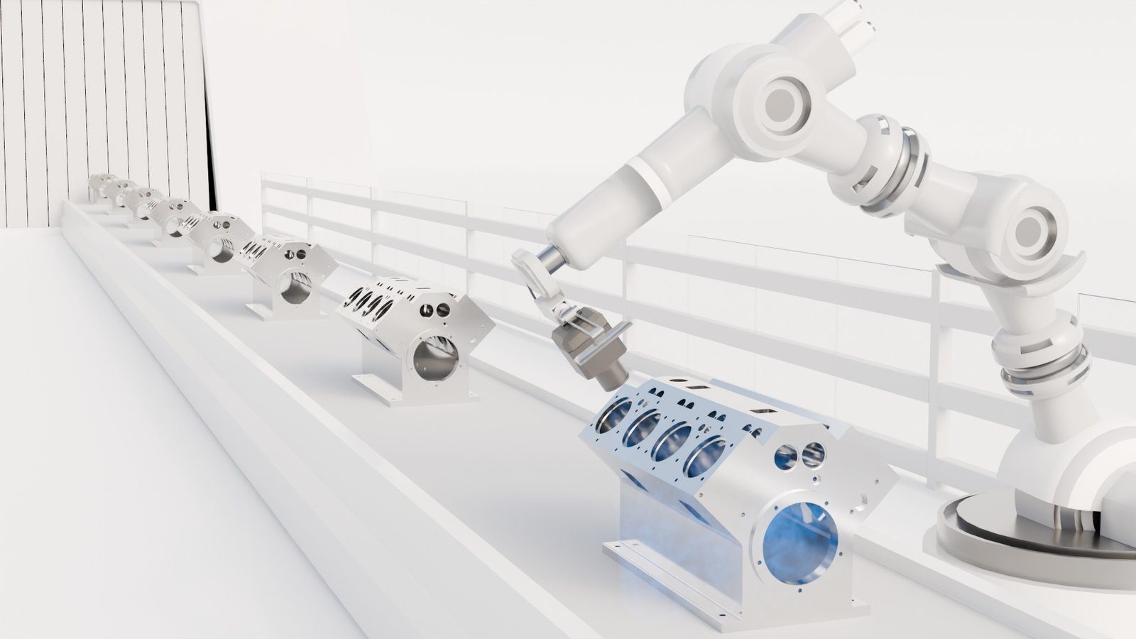 Vision King inspecionando um bloco de motor Vision King inspecionando um bloco de motor na linha de montagem