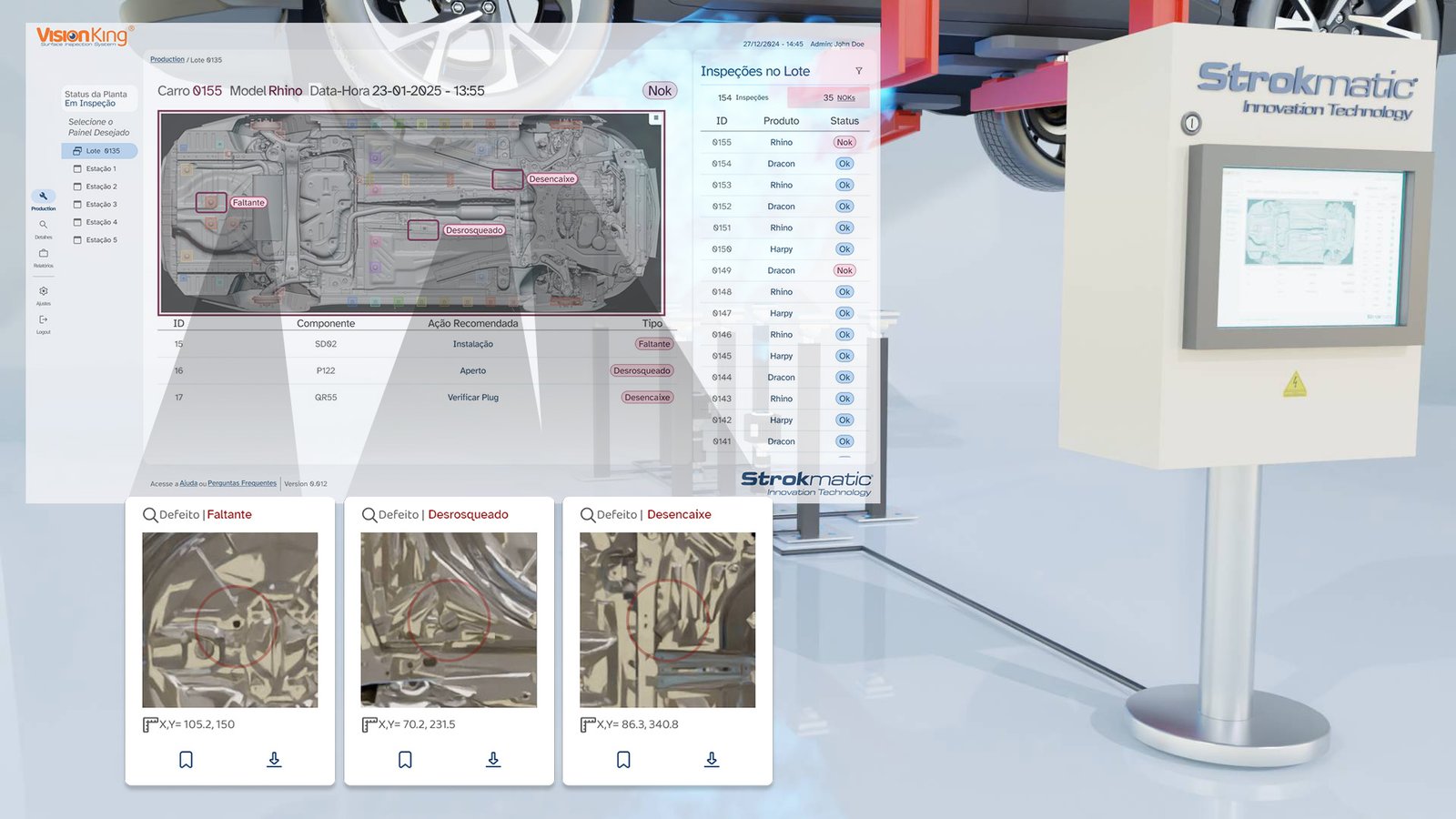 Tela do Vision King apontando erros na montagem