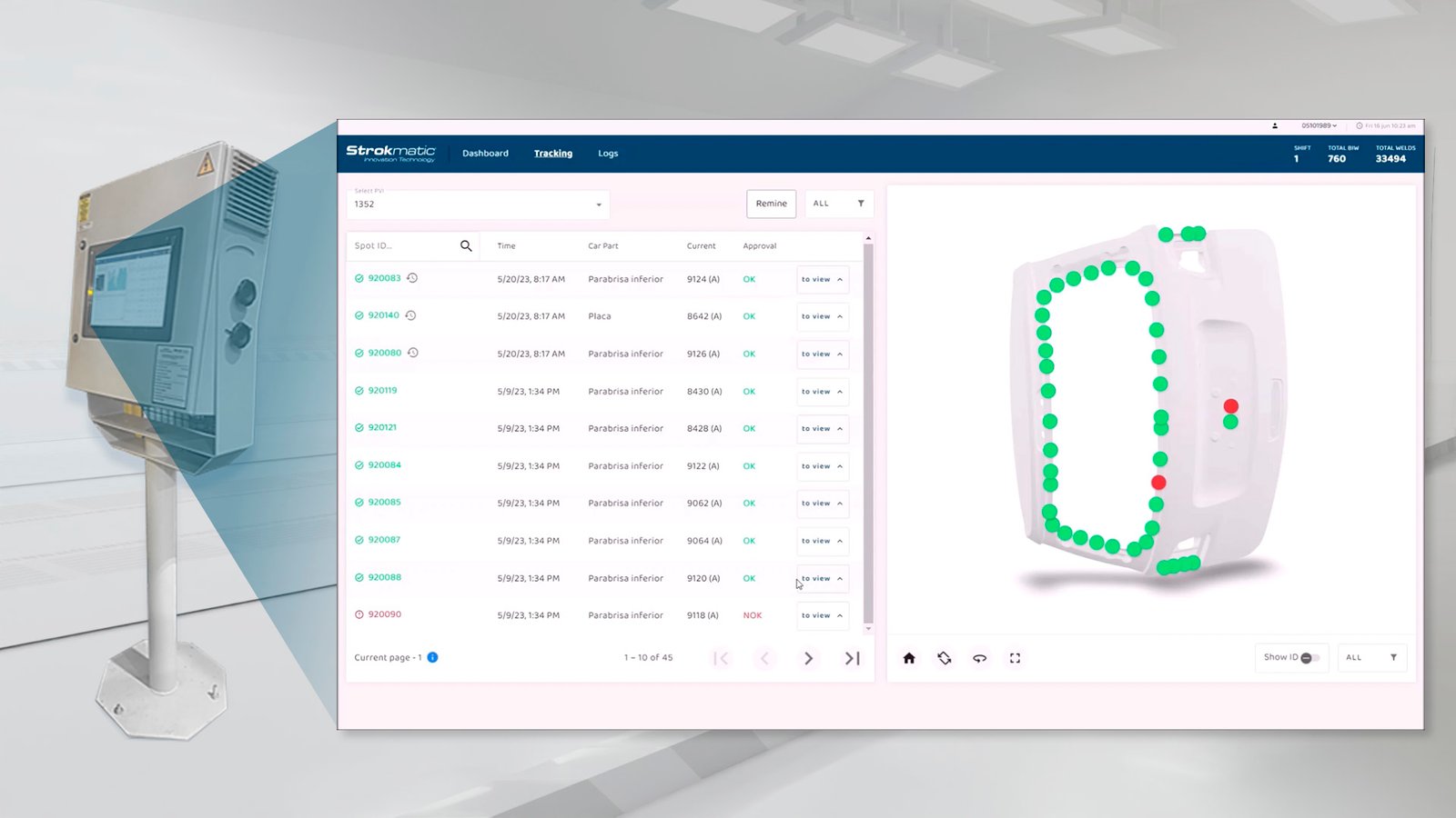 Sistema Spot Fusion trabalha em tempo real exibe soldas cujos dados elétricos apresentaram desvios do desejável