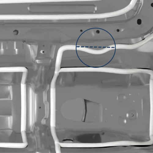 Detectada falha na posição da aplicação do selante na carroceria